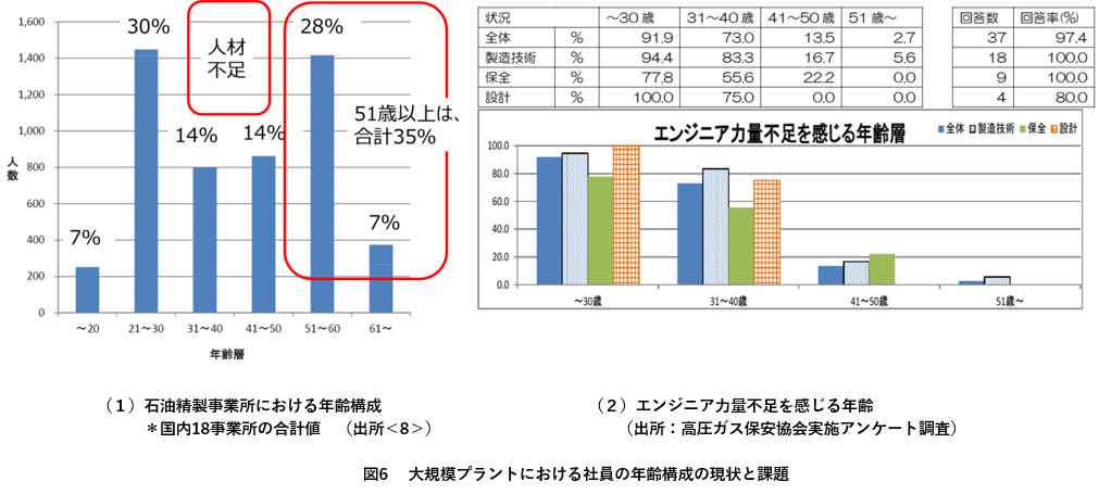 図6 　大規模プラントにおける社員の年齢構成の現状と課題