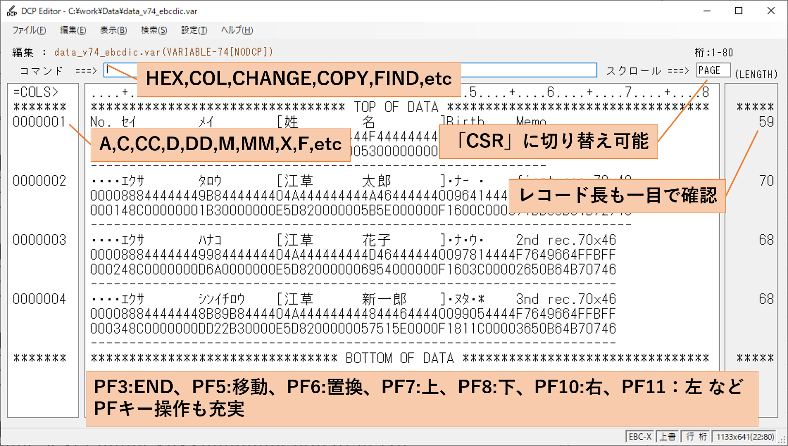 TSO(ISPF)ライクな操作でらくらく編集