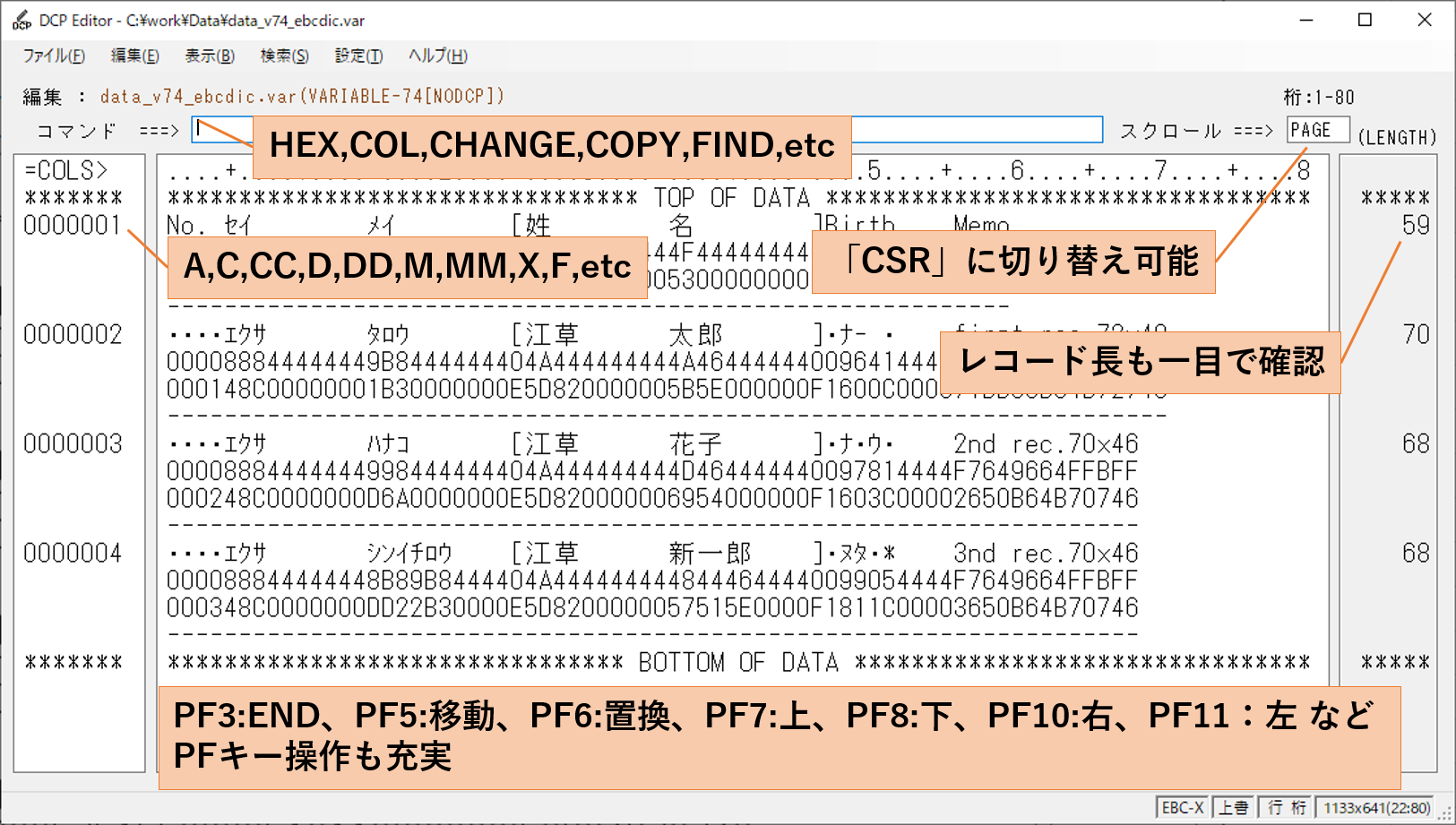 TSO（ISPF）ライクな操作でらくらく編集